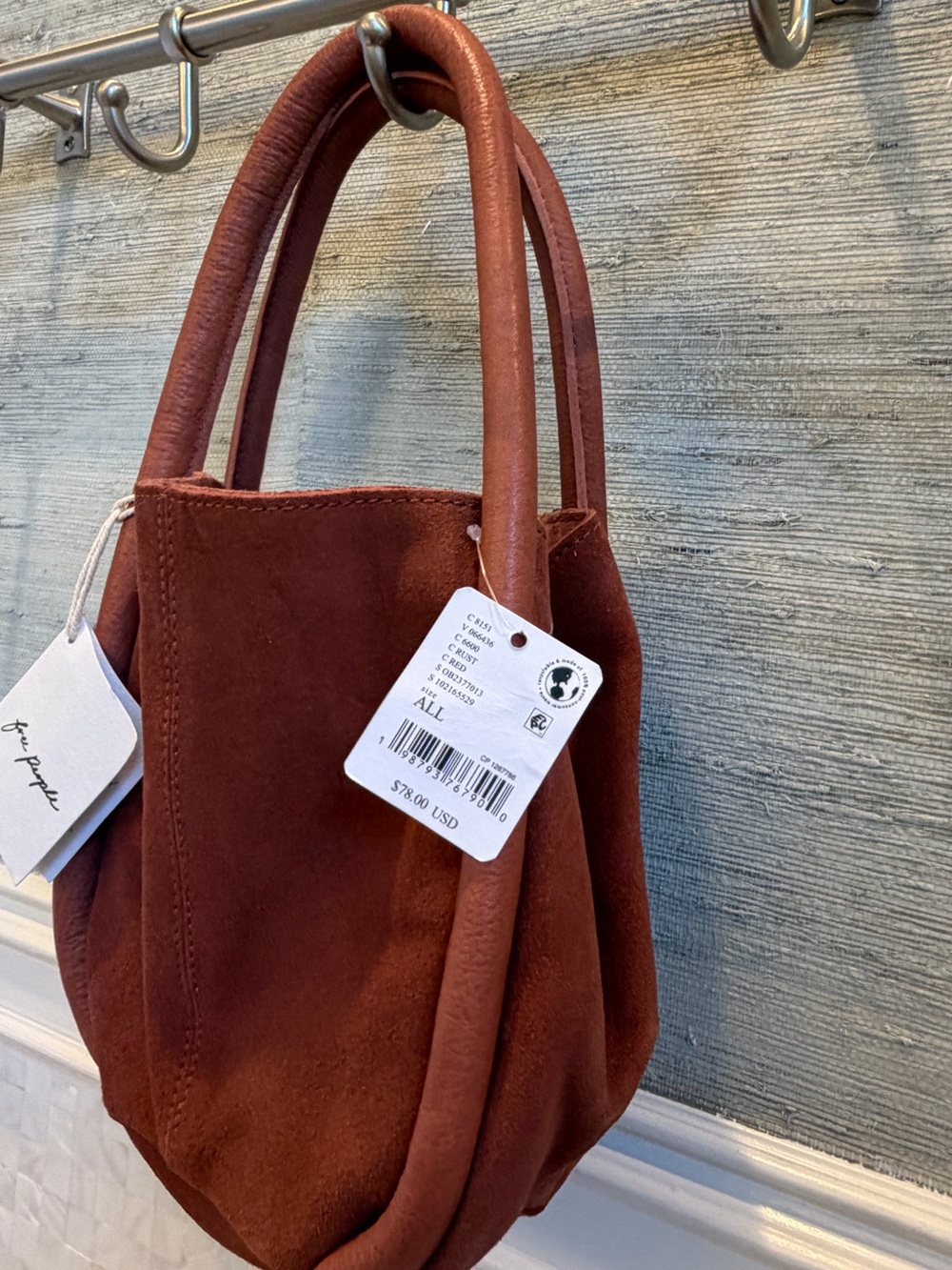 NWT new free people Barlow suede bucket bag tote rust orange brown - Picture 13 of 16